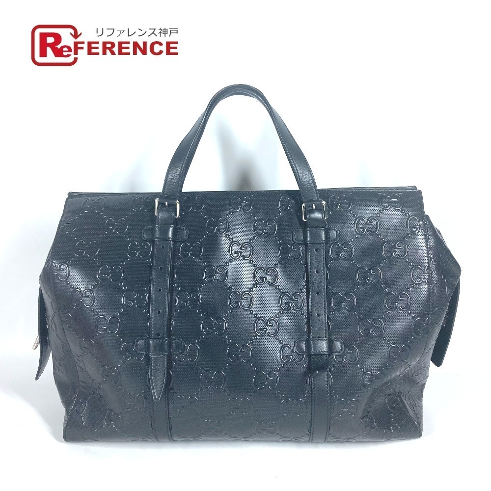 GUCCI GG Embossed Shoulder Bag Boston Tote Black